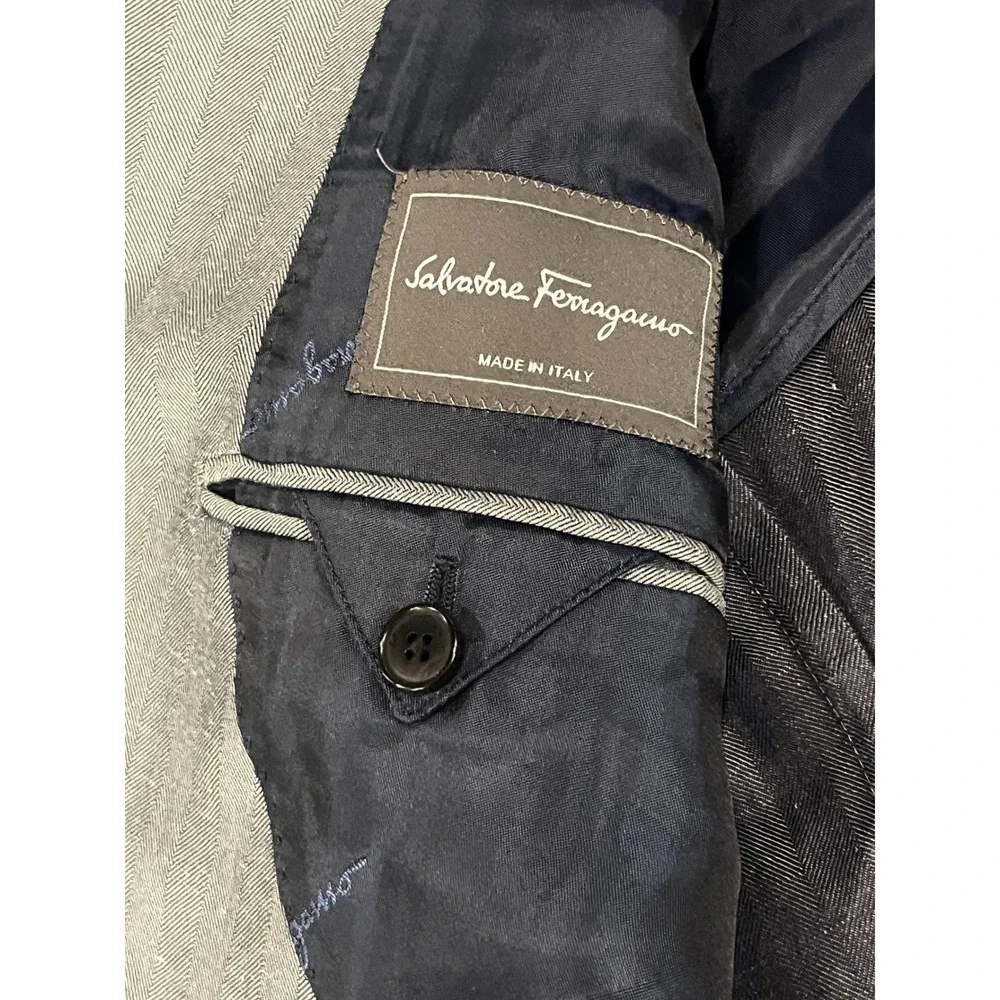 Salvatore Ferragamo Herringbone Linen Silk Blazer Sport Coat Italy 40 (50R) Gray